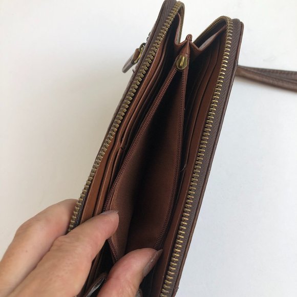 Fossil Brown Leather Croc Embossed Amanda Zip Around Wallet / Wristlet Timeless - Picture 14 of 17